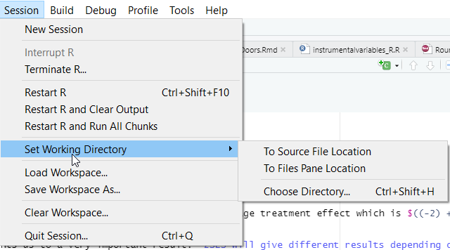 Rstudio working directory selection from Session menu