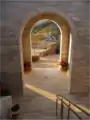 The entrance walkway of Panayia Yiatrissa, looking outward.