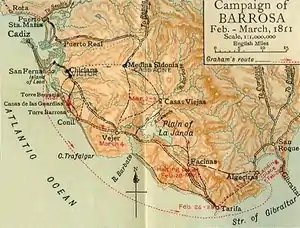 Map of the route taken by the Allied forces on the campaign
