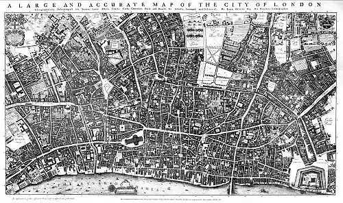 Image 2Ogilby & Morgan's map of the City of London (1673). "A Large and Accurate Map of the City of London. Ichnographically describing all the Streets, Lanes, Alleys, Courts, Yards, Churches, Halls, & Houses &c. Actually Surveyed and Delineated by John Ogilby, His Majesties Cosmographer." (from History of London)