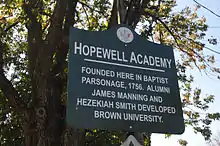 A historical marker at the site of the academy