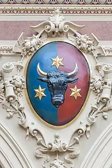 The coat of arms of the Duchy of Bukovina in the Assembly hall in the Palace of Justice, Vienna, Austria