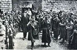 Colonels Plastiras and Gonatas with Georgios Papandreou (left, in black civilian clothes) during the 11 September 1922 Revolution, in Mousounitsa.