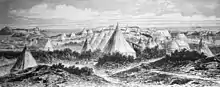 Royal Artillery and Royal Engineers camp at Tucker's Town, in 1867, with Castle Island forts in the background