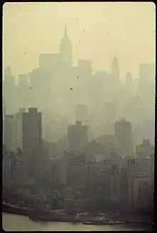 Image 14A 1973 photo of New York City skyscrapers in smog (from History of New York City (1946–1977))