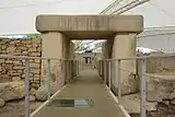 View into the South Temple through the trilithon doorway reconstructed in the 1950s.