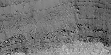 Close view of layers in a depression near Shalbatana Vallis, as seen by HiRISE under HiWish program