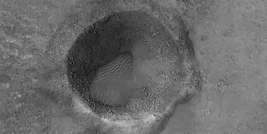 Close view of boulders near mud volcanoes, as seen by HiRISE under HiWish program.  The boulders may be from an upper layer.  Mud from a mud volcano does not contain boulders, only fine-grain material.