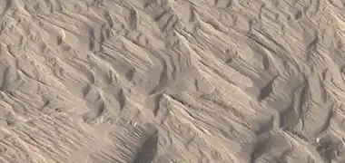 Close, color view of yardangs, as seen by HiRISE under HiWish program