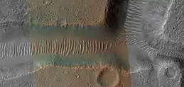 Close, color view of TARs in a channel,as seen by HiRISE under HiWish program