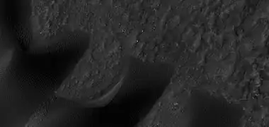 Close view of dunes, as seen by HiRISE under HiWish program.  Ripples are visible on the dunes.