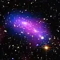 MACS J0416.1-2403 contains a significant amount of dark matter, which leaves a detectable imprint in visible light by distorting the images of background galaxies.
