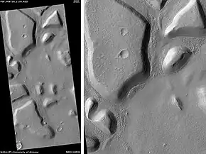 Astapus Colles Mounds and Knobs, as seen by HiRISE.  Scale bar is 500 meters long.