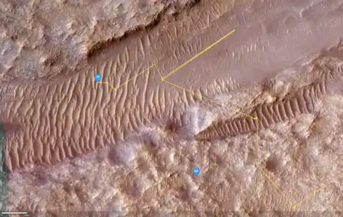 Detail of end of mission location at Airfield Chi (χ), in the dunes of Valinor Hills.