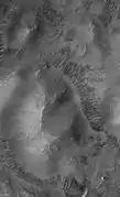 Sand dunes often form in low areas (Mars Global Surveyor)