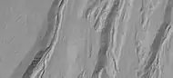 Close-up of gullies showing streamlined forms in channels, as seen by HiRISE under HiWish program. Note: this is an enlargement of a previous image.