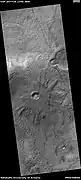 Crater, as seen by HiRISE under HiWish program.  Dust devil tracks are also visible.