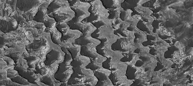 Eroded layers, as seen by HiRISE.  Picture is about 1 km across.