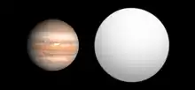 Comparison of best-fit size of the exoplanet CoRoT-11 b with the Solar System planet Jupiter