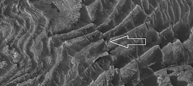 Fault in Crommelin Crater, as seen by HiRISE under HiWish program