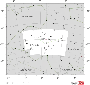 Location of χ Fornacis (circled)