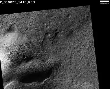Hartwig Crater Floor, as seen by HiRISE.  The scale bar is 500 meters long.