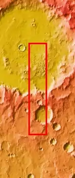 Kaiser (large crater in upper part of image); context for THEMIS image.