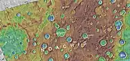 Map showing location of Rabe crater on the bottom right