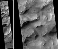 Parana Valles, as seen by HiRISE.  Scale bar is 1000 meters long.