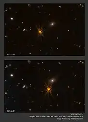 JWST NIRCam observation of W0855 (orange "star" at the center) showing the movement over about half a year.