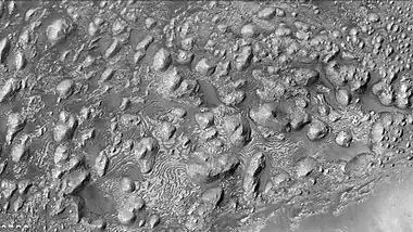 Closer up view of southern part of Firsoff Crater showing layers, as seen by CTX camera (on Mars Reconnaissance Orbiter).  Note: this is an enlargement of the previous image of Firsoff Crater.