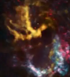 ALMA observations of molecular-hydrogen-rich gas clouds, with the area around Sagittarius A* circled