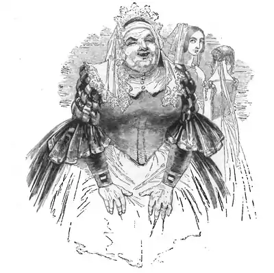 'Yet I cannot chose but laugh' Woodcut (Romeo and Juliet; The Illustrated Shakespeare, 1847).PNG