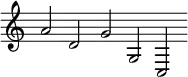 { \override Score.TimeSignature #'stencil = ##f \time 6/2
a'2 d' g' g c }
