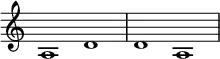 { \time 2/1 \override Score.TimeSignature #'stencil = ##f a1 d' | d' a }