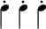 { \override Score.TimeSignature #'stencil = ##f \new RhythmicStaff \stopStaff \stemDown c-. c-. c-. }