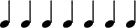 { \override Score.TimeSignature #'stencil = ##f \time 7/4 \new RhythmicStaff \stopStaff s16 \bar "|" c4 c c c \bar "dashed" c c c | }