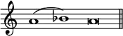 { \override Score.TimeSignature #'stencil = ##f \cadenzaOn a'1( bes') \bar ":" a'\breve \bar "||" }