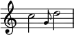 \relative c'' { \override Score.TimeSignature #'stencil = ##f \time 4/4 c2 \grace g8 d'2 }