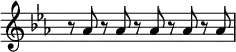 { \override Score.TimeSignature #'stencil = ##f \time 5/4 \key ees \major r8 aes' r aes' r aes' r aes' r aes' | }