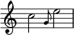 \relative c'' { \override Score.TimeSignature #'stencil = ##f \time 4/4 c2 \grace g8 e'2 }