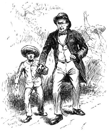 man leading boy by the hand