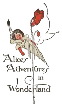 A girl sleeping amongst grass and red flowers; Alice's Adventures in Wonderland.