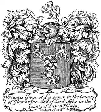 Britannica Book-Plates - Francis Gwyn of Lansanor 1698.png