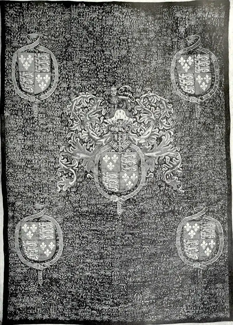 EB1911 Tapestry - Brussels - early 16th century - masses of flowers with shields bearing royal arms.jpg