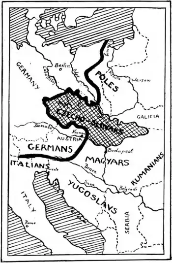 Map of central Europe in Great Britain's new allies-The Czecho-Slovaks.png