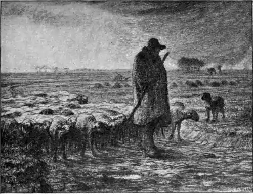 Millet by Romain Rolland - Shepherd bringing back his flock at the approach of the storm.png