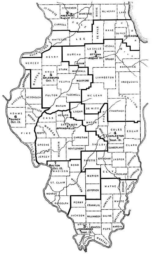 The Lincoln–Douglas debates of 1858 - CONGRESSIONAL MAP OF ILLINOIS, 1858.jpg