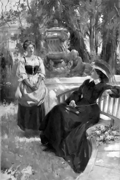 She led Gretchen to a marble bench and sat down.