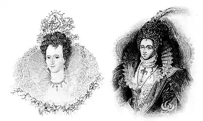 Two Portraits of Queen Elizabeth, Illustrating Wide Ruff and Headress- Elizabethan People (book).jpg